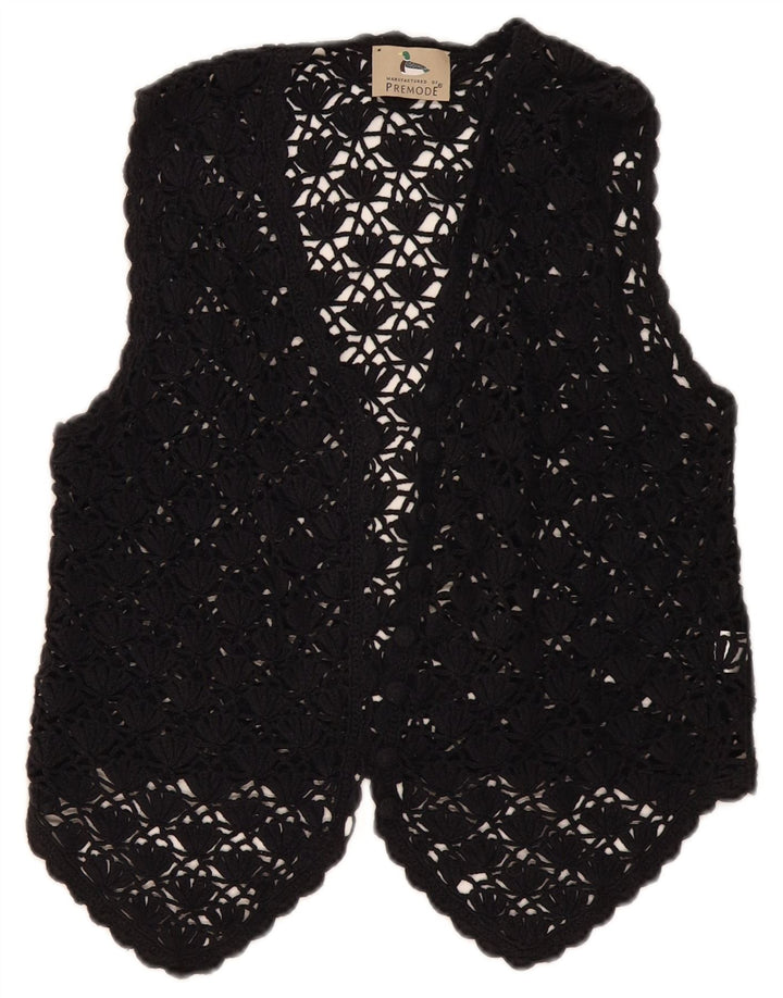 Premode Womens Crop Crochet Cardigan Top UK 12 Medium Black Cotton