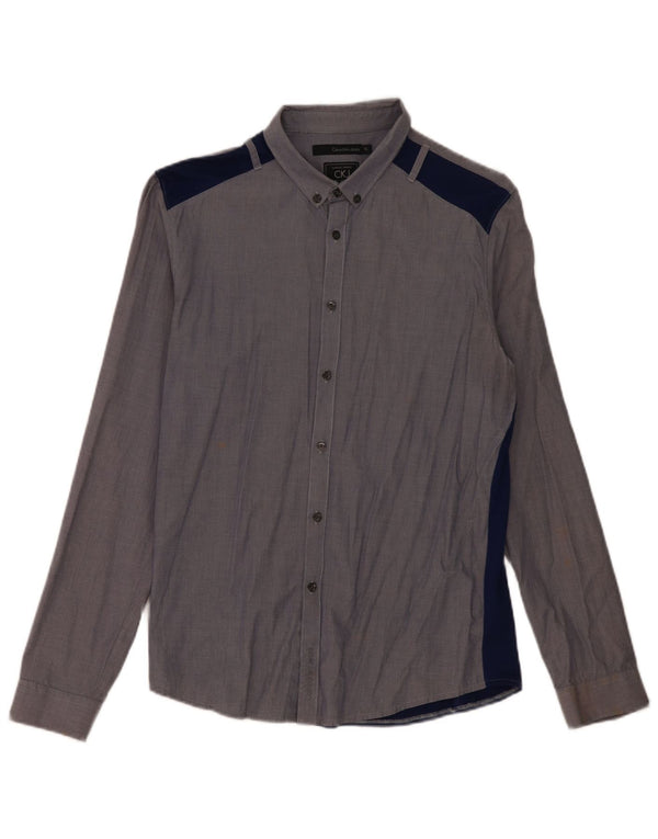 Calvin Klein Mens Slim Fit Shirt XL Grey Colourblock Cotton