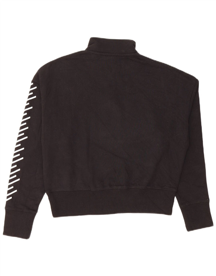 Superdry Womens Crop Graphic Zip Neck Sweatshirt Jumper UK 12 Medium Black