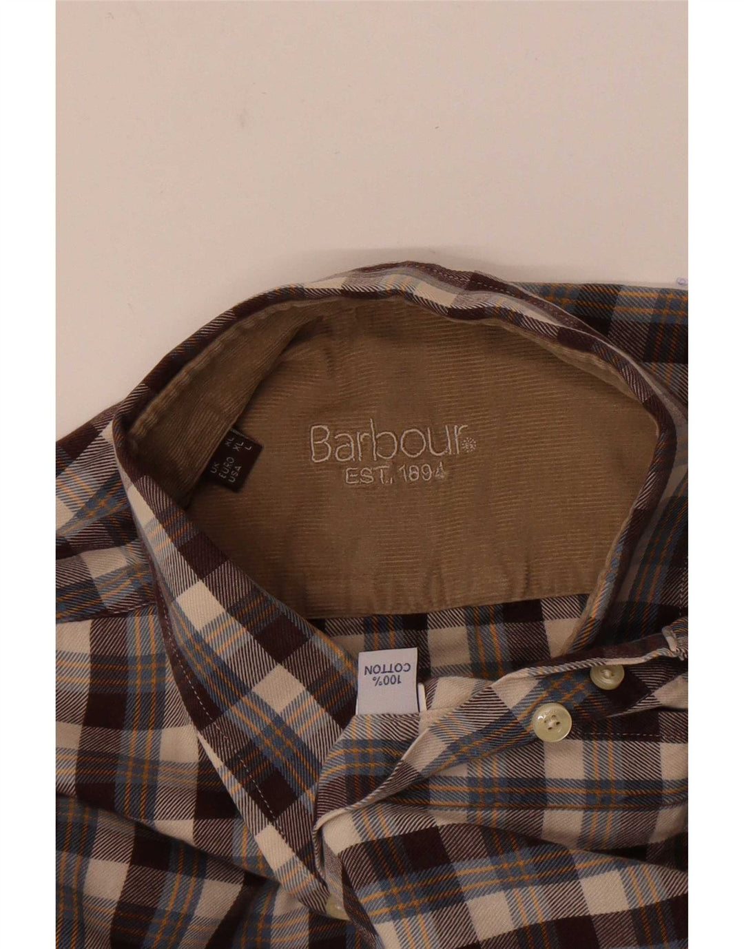 Barbour Mens Flannel Shirt Large Brown Check Cotton