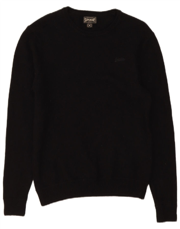 Superdry Mens Boat Neck Jumper Sweater Medium Black Wool