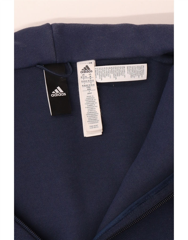 ADIDAS Womens Zip Hoodie Sweater UK 12/14 Medium Navy Blue Cotton