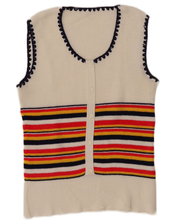 Vintage Womens Vest Tank Top UK 8 Small White Striped