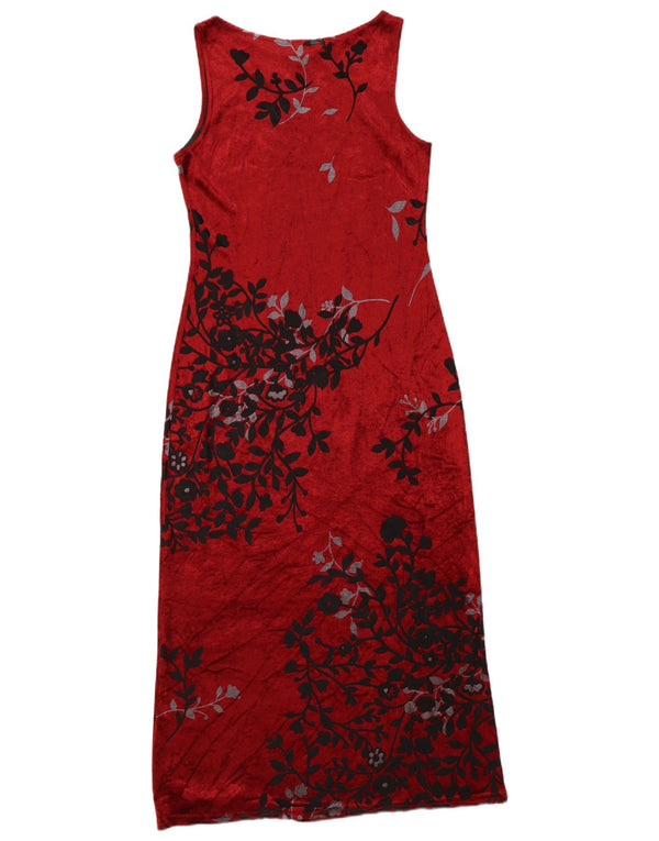 Vintage Womens Sleeveless Maxi Dress UK 12 Medium Burgundy Floral Viscose