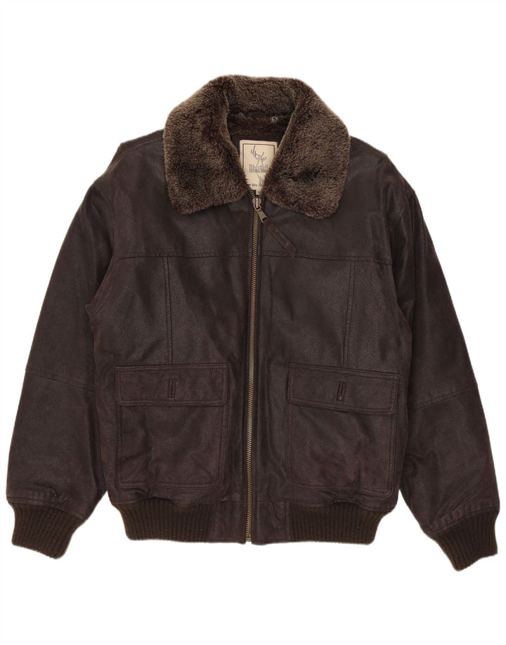 Blustaff Mens Bomber Shearling Jacket UK 38 Medium Brown Leather
