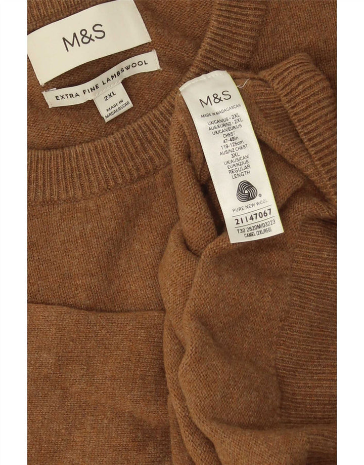 Marks & Spencer Mens Crew Neck Jumper Sweater 2XL Brown Lambswool