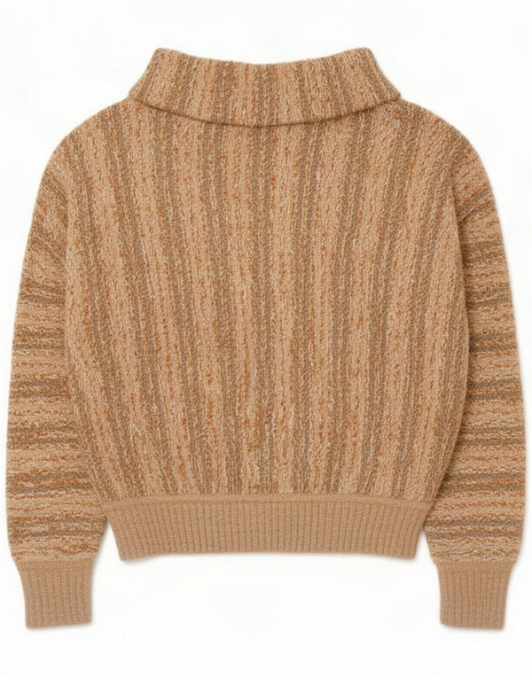 Vintage Womens Crop Roll Neck Jumper Sweater UK 16 Large Beige Striped