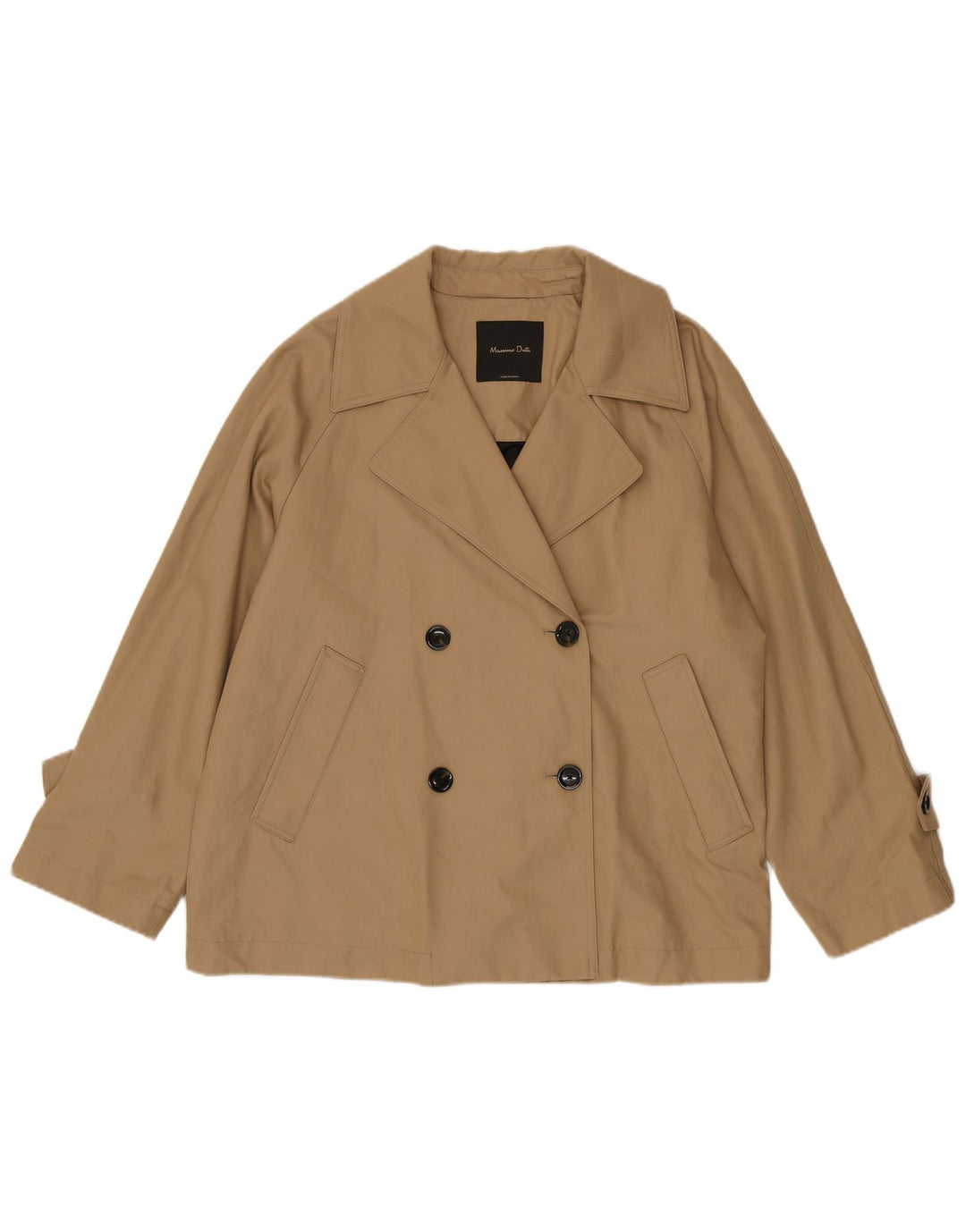 Massimo Dutti Womens Short Oversized Trench Coat UK 14 Medium Beige Cotton