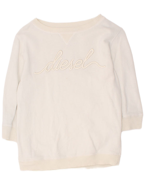 Diesel Womens Graphic 3/4 Sleeve Sweatshirt Jumper UK 4 XS White Cotton