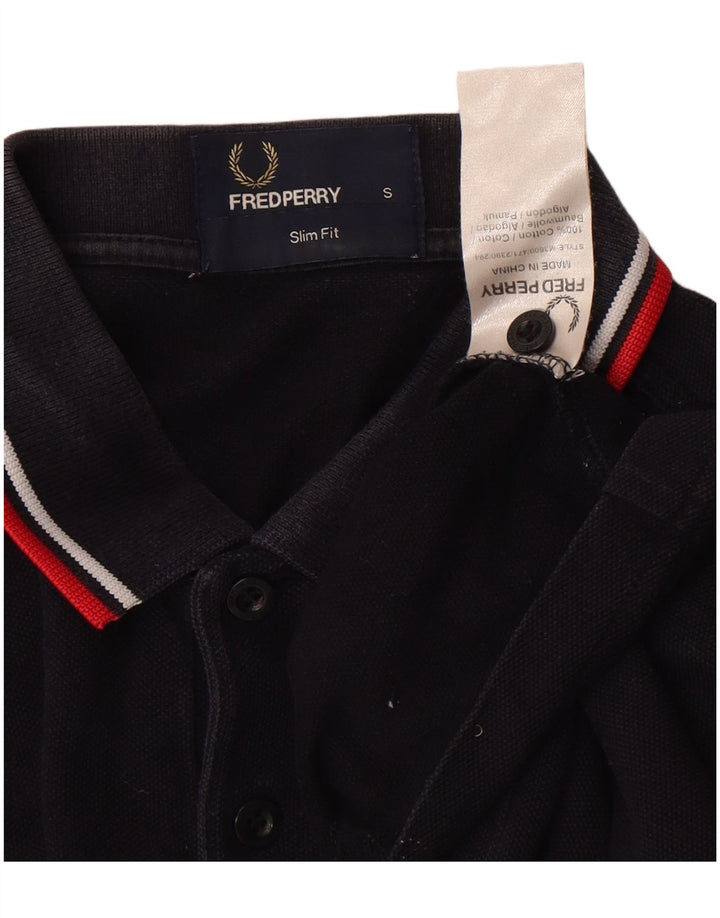 Fred Perry Mens Slim Fit Polo Shirt Small Black Cotton