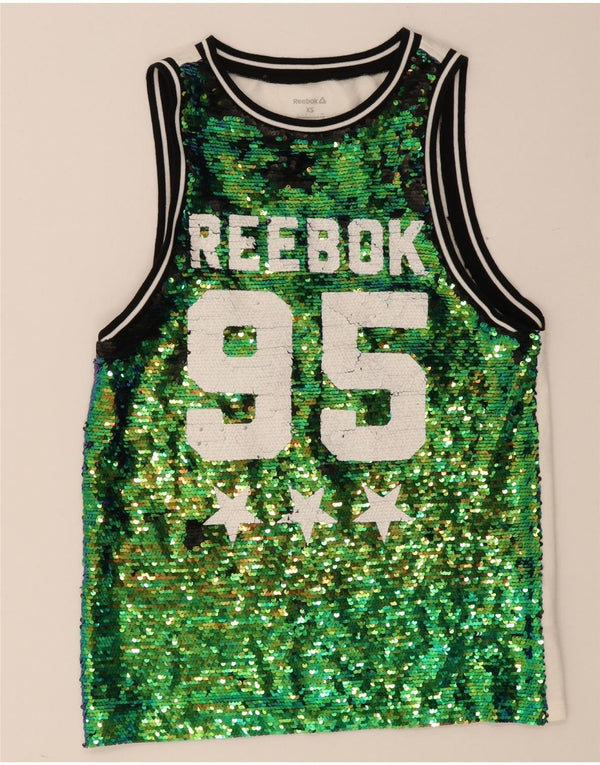 Reebok Womens Graphic Vest Top UK 4/6 XS Green Colourblock Cotton