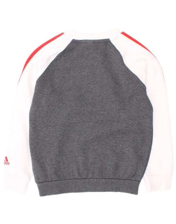 Adidas Boys Graphic Sweatshirt Jumper 5-6 Years White Colourblock Cotton