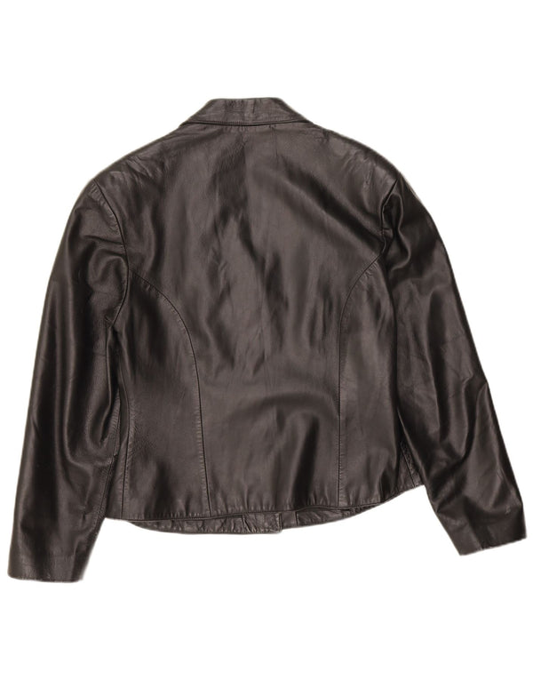 Vintage Womens 3 Button Leather Blazer Jacket IT 46 Large Black Leather