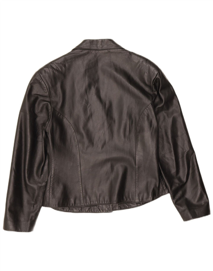 Vintage Womens 3 Button Leather Blazer Jacket IT 46 Large Black Leather