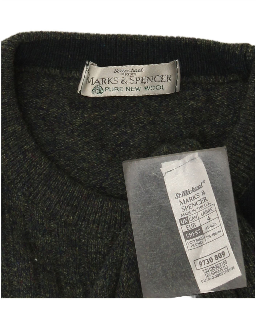Marks & Spencer Mens Crew Neck Jumper Sweater Large Green Colourblock