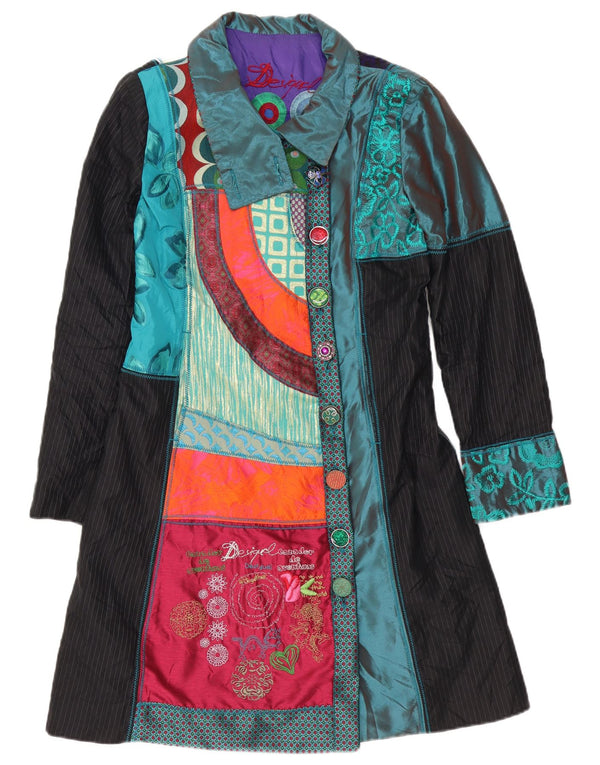 Desigual Womens Graphic Overcoat EU 40 Medium Multicoloured Patchwork