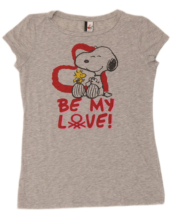 Benetton Womens Snoopy Graphic T-Shirt Top UK 12 Medium Grey Flecked