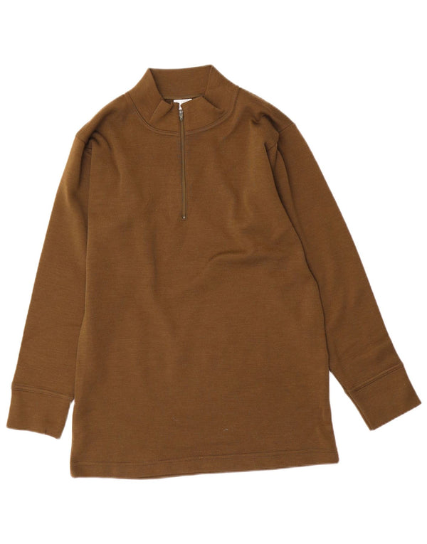 Vintage Mens Zip Neck Jumper Sweater Medium Khaki Polyamide