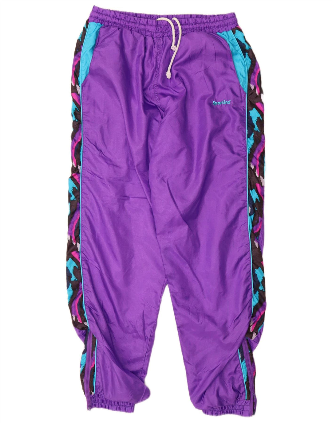 VINTAGE Mens Tracksuit Trousers Joggers Medium  Purple Colourblock Nylon