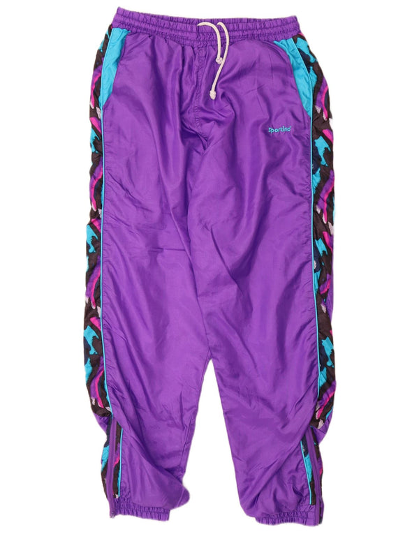 VINTAGE Mens Tracksuit Trousers Joggers Medium  Purple Colourblock Nylon