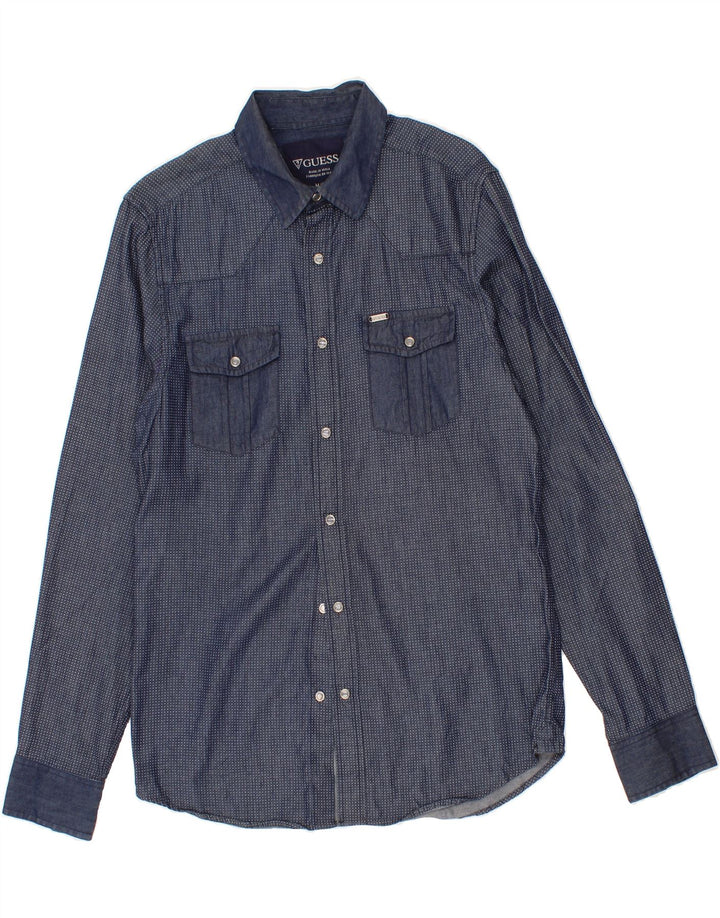 GUESS Mens Denim Shirt Medium Navy Blue Spotted Cotton Vintage Guess and Second-Hand Guess from Messina Hembry 