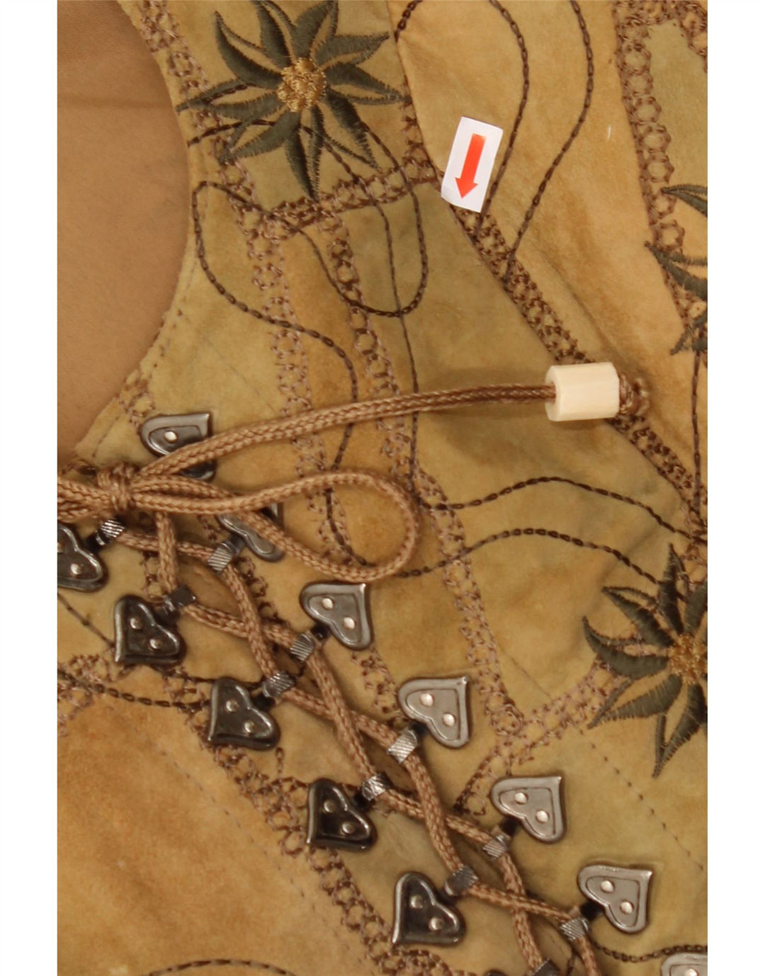 VINTAGE Womens Suede Waistcoat EU 38 Medium Brown Floral Leather