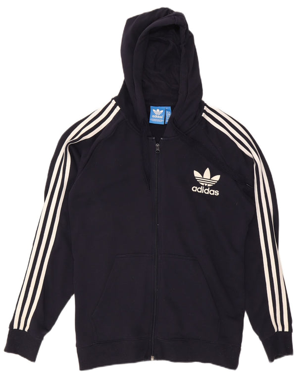 ADIDAS Mens Zip Hoodie Sweater Large Navy Blue Cotton