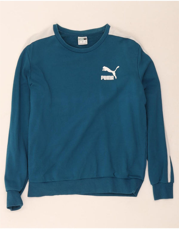 Puma Womens Sweatshirt Jumper UK 14 Medium Blue Colourblock Cotton