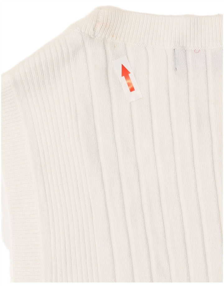 Marks & Spencer Womens Vest Tank Top UK 12 Medium White Striped Viscose