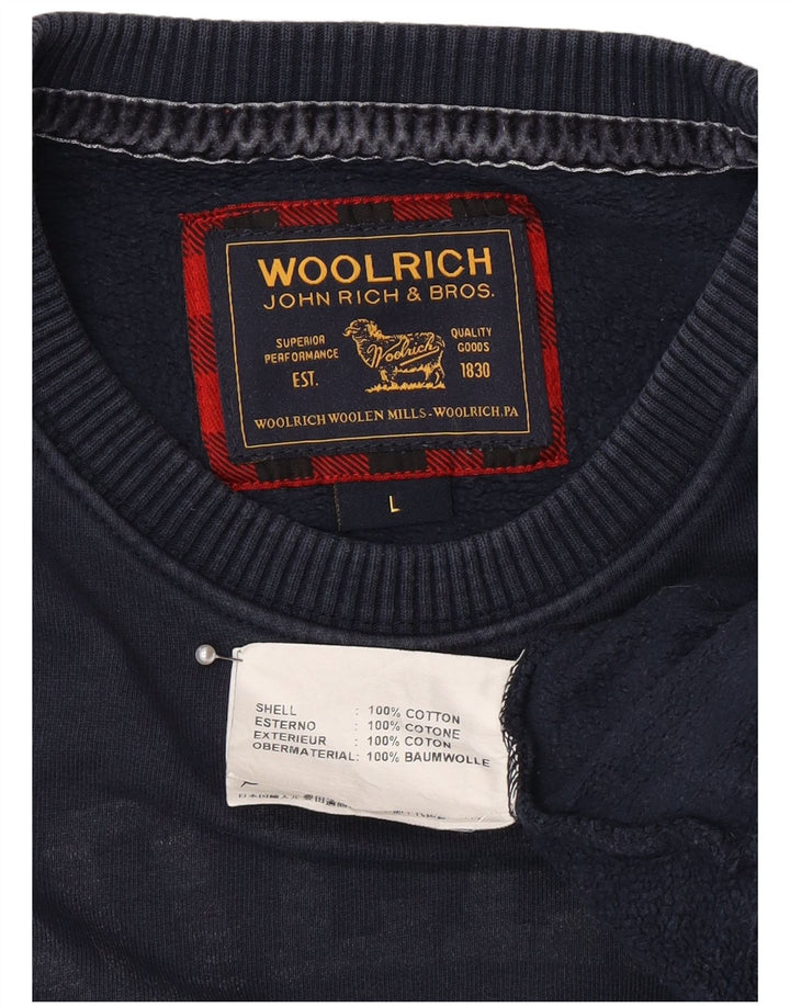 Woolrich Mens Graphic Sweatshirt Jumper Large Navy Blue Cotton