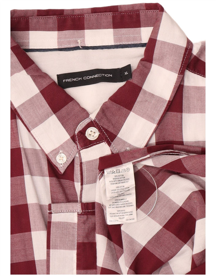 French Connection Mens Shirt XL Burgundy Gingham Cotton