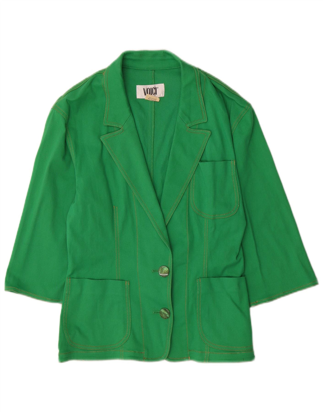 VINTAGE Womens 3/4 Sleeve 2 Button Blazer Jacket UK 12 Medium Green Cotton