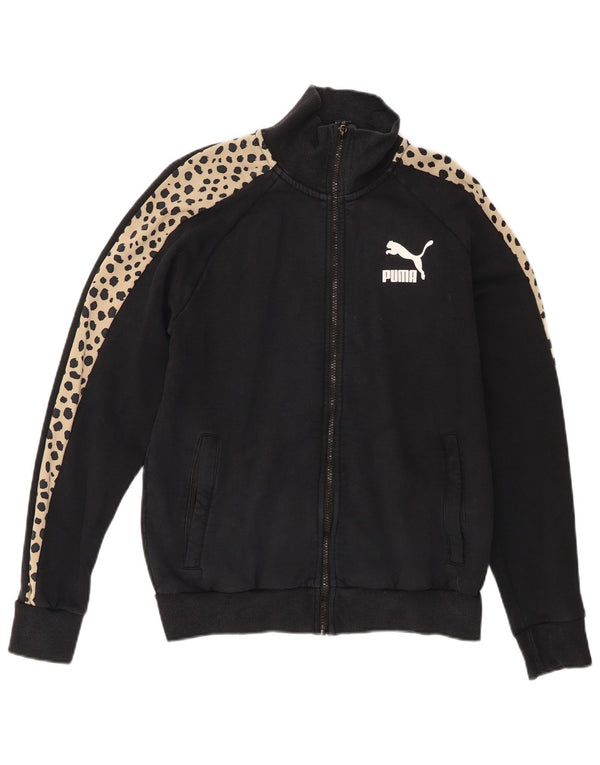 Puma Womens Oversized Tracksuit Top Jacket UK 10 Small Black Animal Print