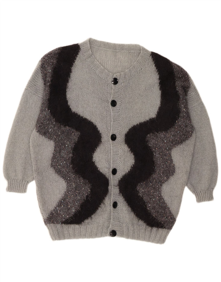 VINTAGE Womens Cardigan Sweater UK 20 2XL Grey Colourblock