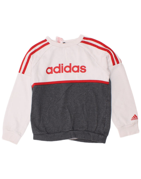 Adidas Boys Graphic Sweatshirt Jumper 7-8 Years Grey Colourblock Cotton
