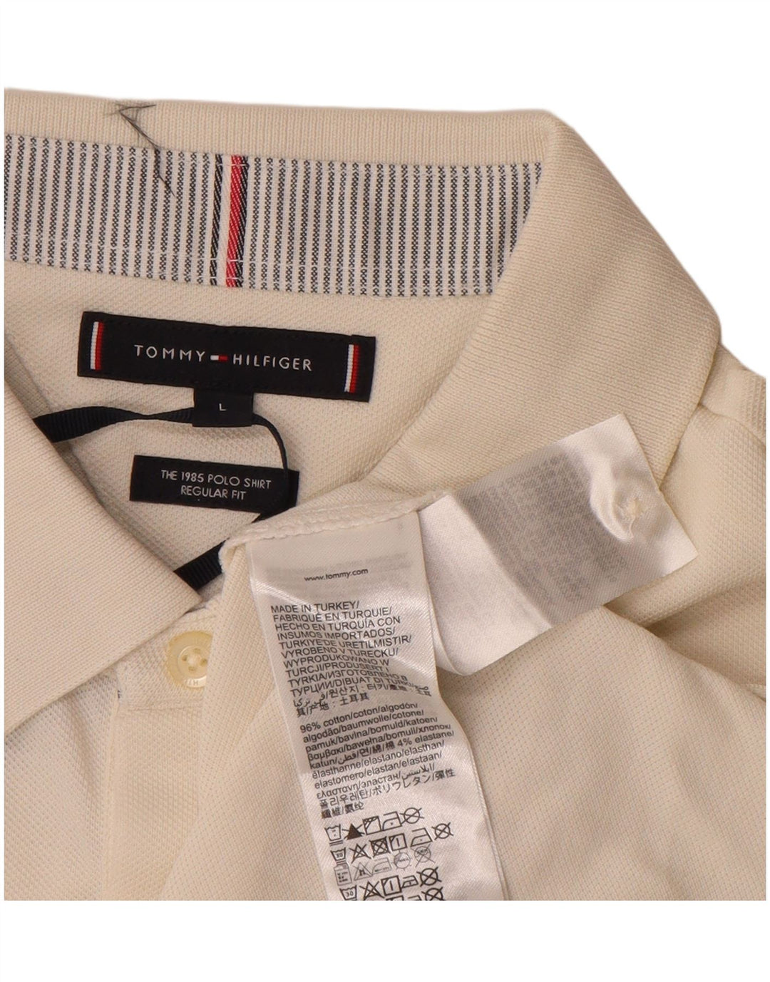 TOMMY HILFIGER Mens Regular Fit Long Sleeve Polo Shirt Large Off White