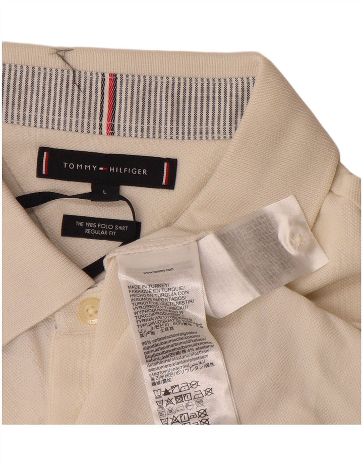 TOMMY HILFIGER Mens Regular Fit Long Sleeve Polo Shirt Large Off White