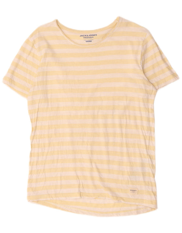 Jack & Jones Mens T-Shirt Top Medium Yellow Striped Cotton