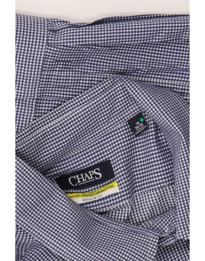 Chaps Mens Regular Fit Shirt Size 18 2XL Blue Gingham Cotton