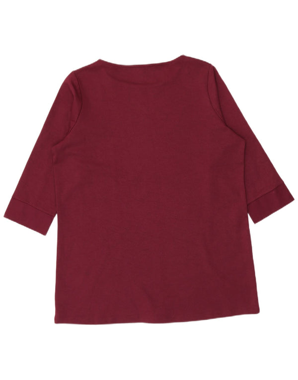 Marks & Spencer Womens Top 3/4 Sleeve UK 16 Large Burgundy Cotton
