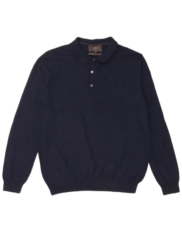 Marks & Spencer Mens Polo Neck Jumper Sweater Large Navy Blue Acrylic