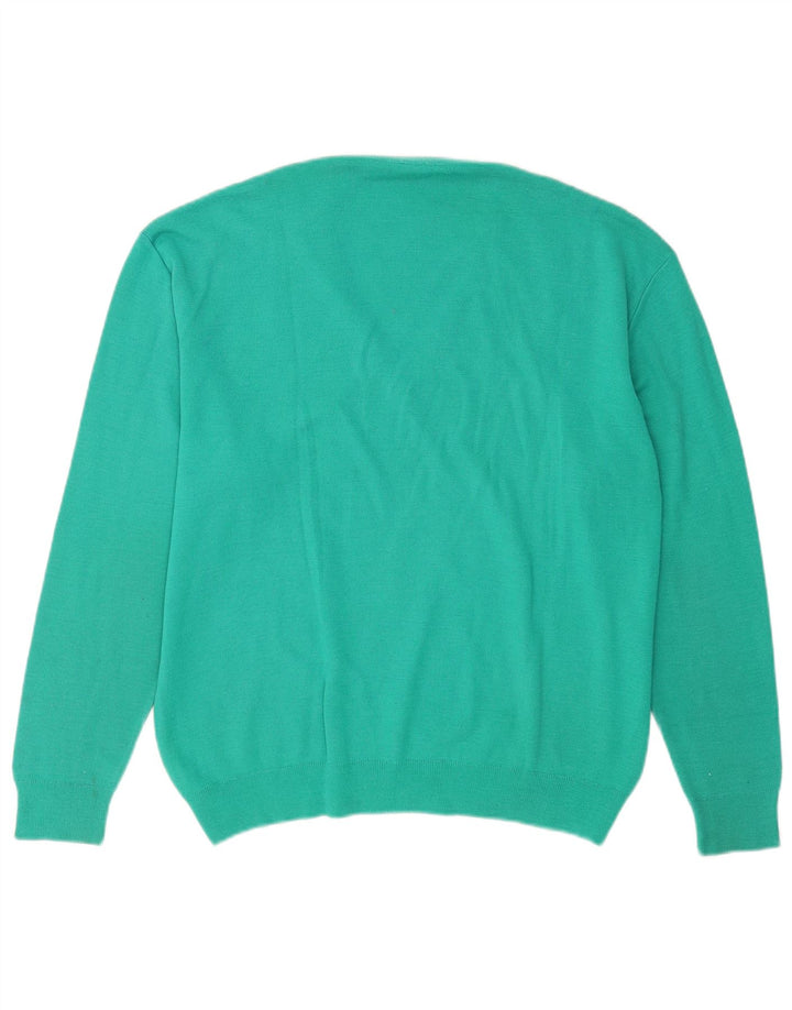 Vintage Mens V-Neck Jumper Sweater Large Turquoise Wool