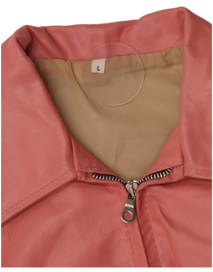 Vintage Womens Leather Jacket UK 14 Large Pink