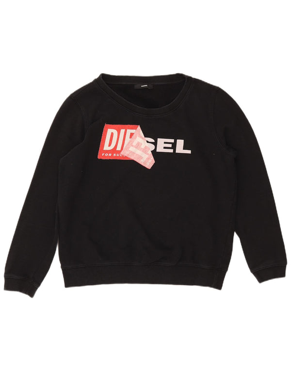 DIESEL Womens Graphic Sweatshirt Jumper UK 14 Medium Black Cotton