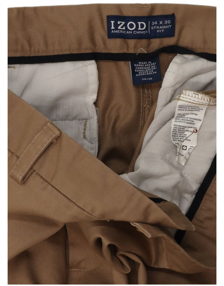 IZOD Mens Straight Chino Trousers W3 L30  Brown Cotton