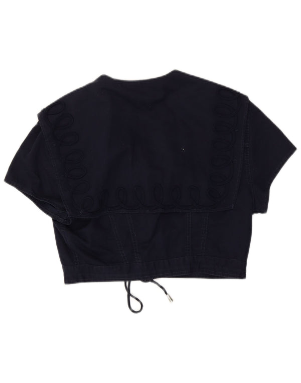 Roccobarocco Womens Crop Short Sleeve Bolero Jacket UK 14 Medium Navy Blue