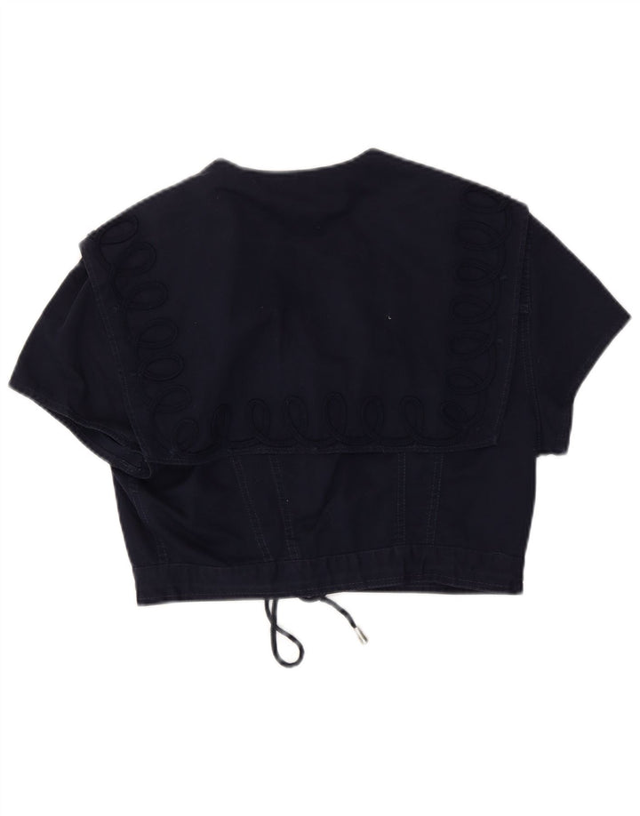 Roccobarocco Womens Crop Short Sleeve Bolero Jacket UK 14 Medium Navy Blue