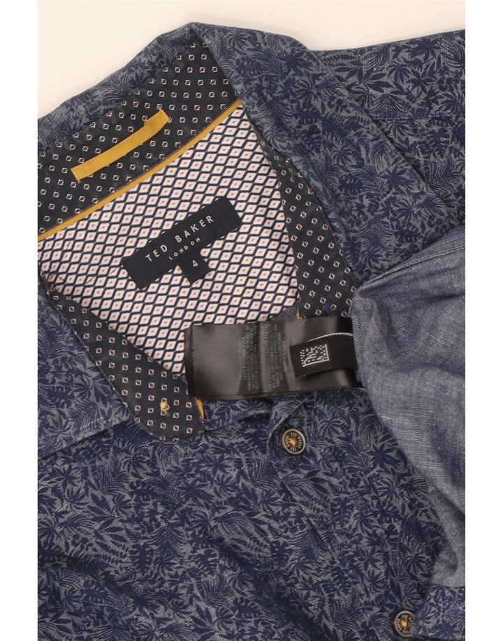 TED BAKER Mens Shirt Size 4 Large Navy Blue Floral Cotton