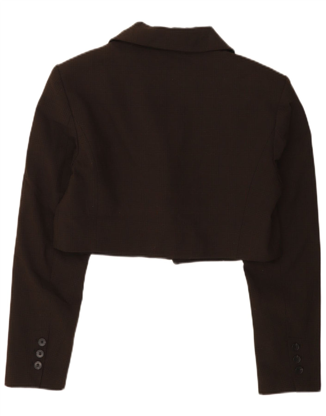 Zara Womens Crop 1 Button Blazer Jacket UK 16 Large Brown Check Polyester