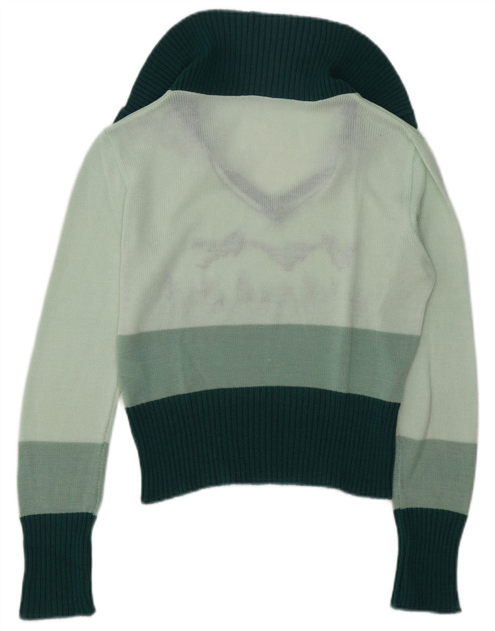Vintage Womens Graphic Polo Neck Jumper Sweater UK 14 Medium Green